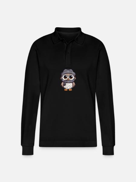 Owl Winter Comic - Stanley/Stella Organic Unisex Long-Sleeved Polo Shirt Prepster - black