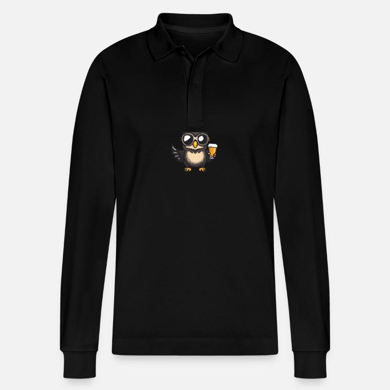 Eule Apres Ski Bier - Stanley/Stella Unisex Bio-Langarm-Poloshirt Prepster - Schwarz