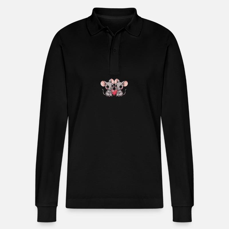 Maus Paar Herz - Stanley/Stella Unisex Bio-Langarm-Poloshirt Prepster - Schwarz
