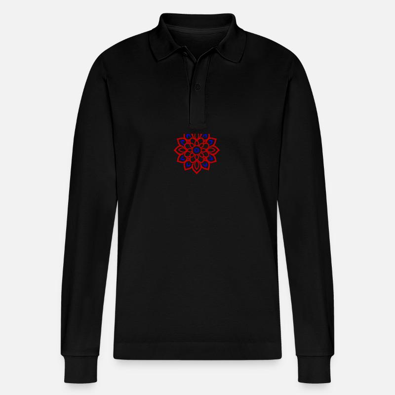 Mandala Blüte Symbolik - Stanley/Stella Unisex Bio-Langarm-Poloshirt Prepster - Schwarz