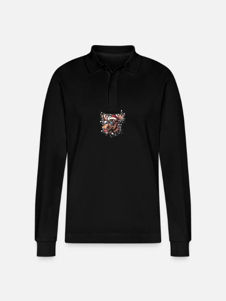 Moose Christmas Funny - Stanley/Stella Organic Unisex Long-Sleeved Polo Shirt Prepster - black
