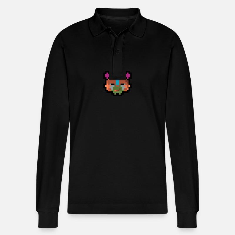 Pixel Katze - Stanley/Stella Unisex Bio-Langarm-Poloshirt Prepster - Schwarz