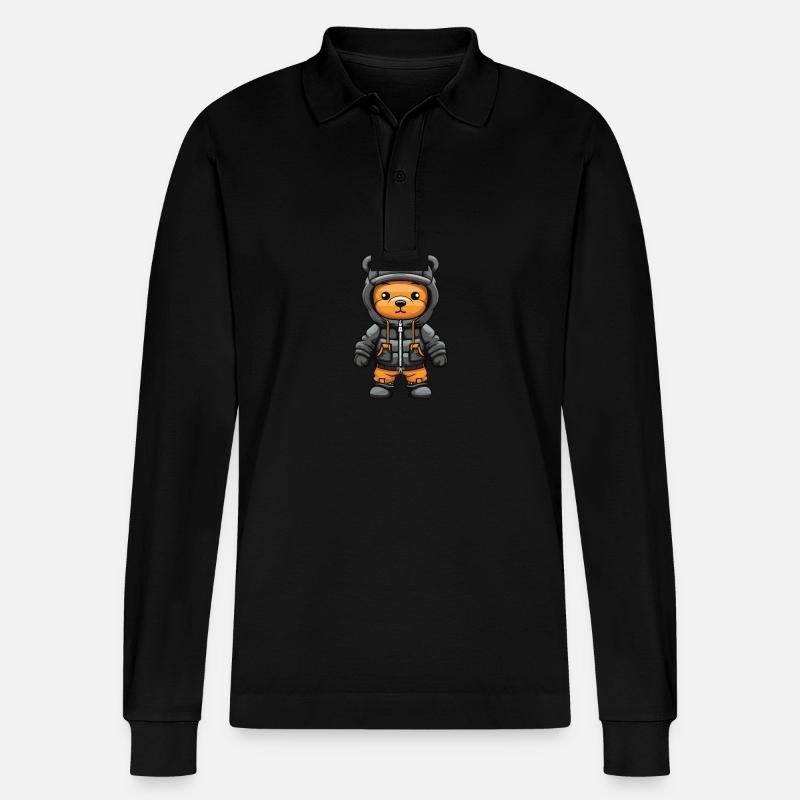 Bär Winter Comic - Stanley/Stella Unisex Bio-Langarm-Poloshirt Prepster - Schwarz