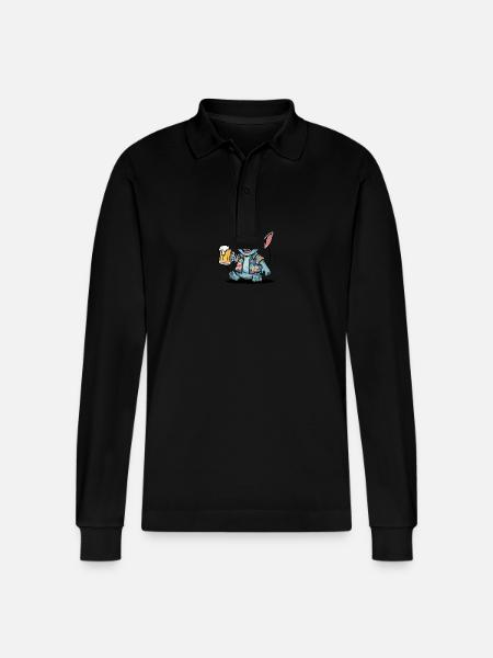 Alien Beer Gift - Stanley/Stella Organic Unisex Long-Sleeved Polo Shirt Prepster - black