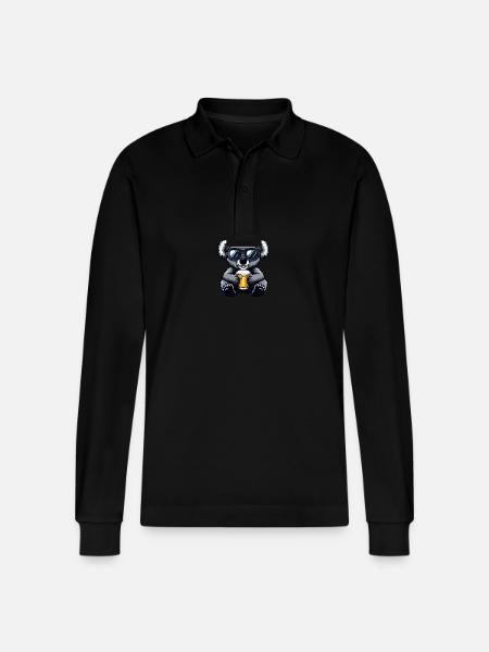 Koala Après Ski Beer Comic - Stanley/Stella Organic Unisex Long-Sleeved Polo Shirt Prepster - black
