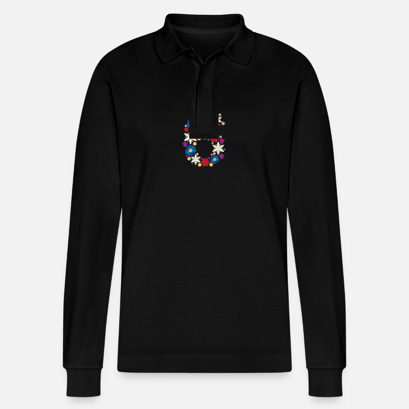 Flowers 6 - Stanley/Stella Unisex Bio-Langarm-Poloshirt Prepster - Schwarz