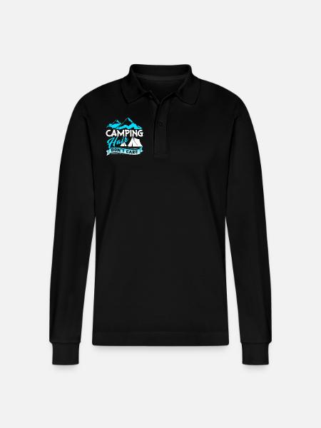 Camping Hair Don't Care - Stanley/Stella Organic Unisex Long-Sleeved Polo Shirt Prepster - black