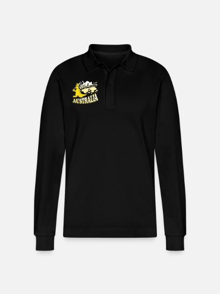 Kangaroo Welcome To Australia - Stanley/Stella Organic Unisex Long-Sleeved Polo Shirt Prepster - black