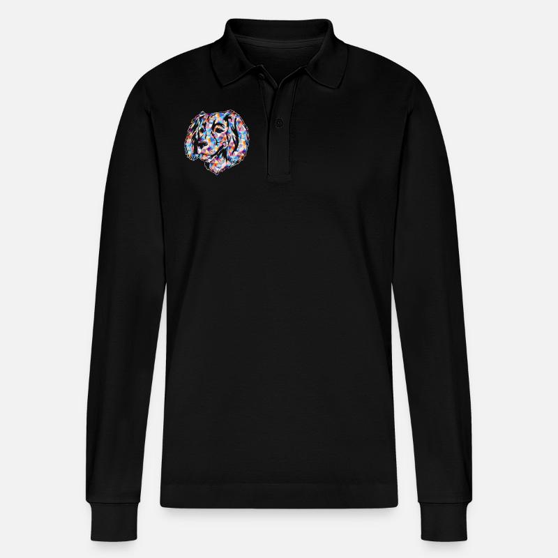 Boykin Spaniel Dog Geometric - Stanley/Stella Organic Unisex Long-Sleeved Polo Shirt Prepster - black