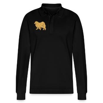 Samoyed Geometric - Stanley/Stella Organic Unisex Long-Sleeved Polo Shirt Prepster - black - Front - Anna (173cm) & Nico (186cm)