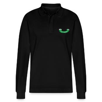 Harry Potter Slytherin Banner Embroidery Design - Stanley/Stella Organic Unisex Long-Sleeved Polo Shirt Prepster - black - Front - Anna (173cm) & Nico (186cm)