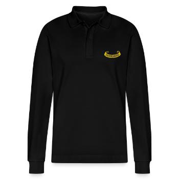 Harry Potter Hufflepuff Banner Embroidery Design - Stanley/Stella Organic Unisex Long-Sleeved Polo Shirt Prepster - black - Front - Anna (173cm) & Nico (186cm)
