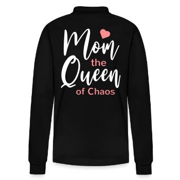 Mom Chaos Queen Mom Gift Funny - Stanley/Stella Organic Unisex Long-Sleeved Polo Shirt Prepster - black - Back - Anna (173cm)