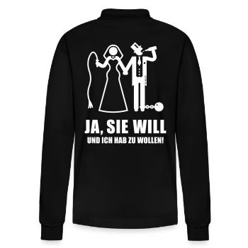 Ja, Sie Will … (Bräutigam, Junggesellenabschied W) - Stanley/Stella Unisex Bio-Langarm-Poloshirt Prepster - Schwarz - Hinten - Anna (173cm)