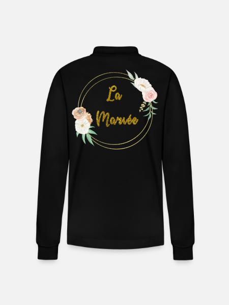 the gold bride and flowers - Stanley/Stella Organic Unisex Long-Sleeved Polo Shirt Prepster - black