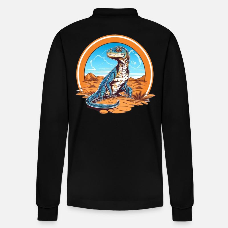 Lizard in Wüstenlandschaft Design - Stanley/Stella Unisex Bio-Langarm-Poloshirt Prepster - Schwarz