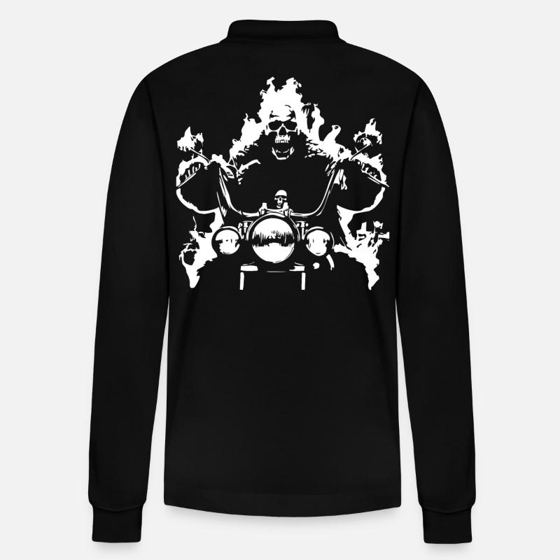 Skull Biker Flame Moto - Polo à manches longues bio PREPSTER Stanley/Stella Unisexe - noir