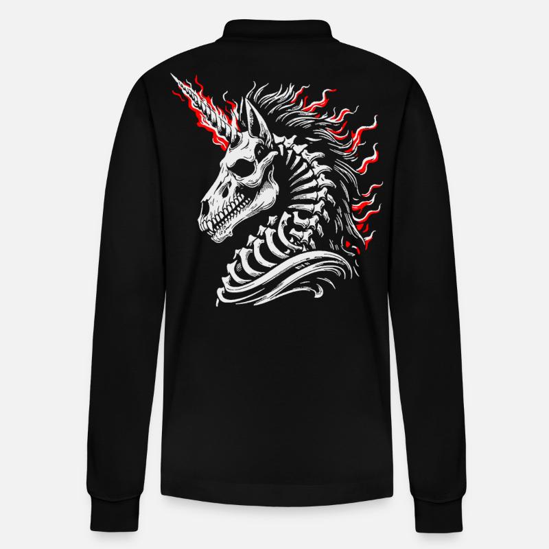 Flammendes Skelettross - Stanley/Stella Unisex Bio-Langarm-Poloshirt Prepster - Schwarz