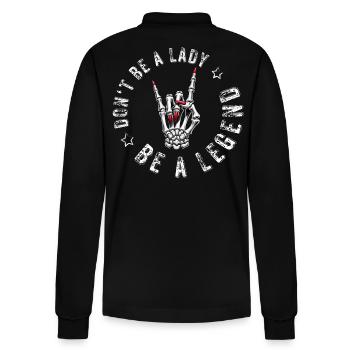 Devils Horns Metal Don't Be A Lady Festival Saying - Stanley/Stella Organic Unisex Long-Sleeved Polo Shirt Prepster - black - Back - Anna (173cm)