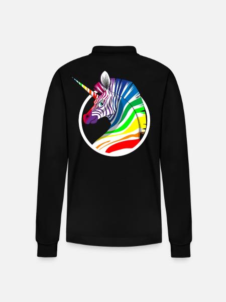Regenbogen Einhorn Zebra - Stanley/Stella Unisex Bio-Langarm-Poloshirt Prepster - Schwarz