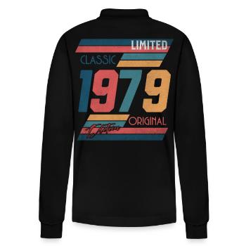 Jahrgang 1979 Limited Edition Vintage Geschenk - Stanley/Stella Unisex Bio-Langarm-Poloshirt Prepster - Schwarz - Hinten - Anna (173cm)