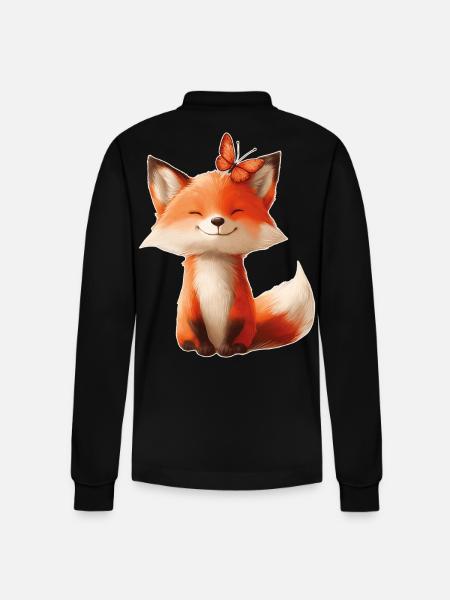 Fox with Butterfly - Stanley/Stella Organic Unisex Long-Sleeved Polo Shirt Prepster - black