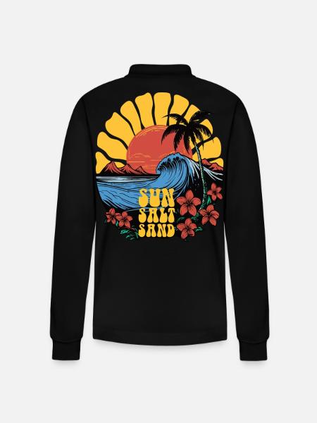 Sun, Salt, Sand! Beach Shirt! - Stanley/Stella Organic Unisex Long-Sleeved Polo Shirt Prepster - black
