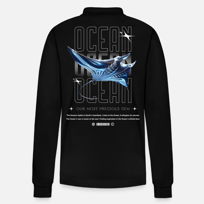 Ocean Manta Precious Treasure - Stanley/Stella Organic Unisex Long-Sleeved Polo Shirt Prepster - black