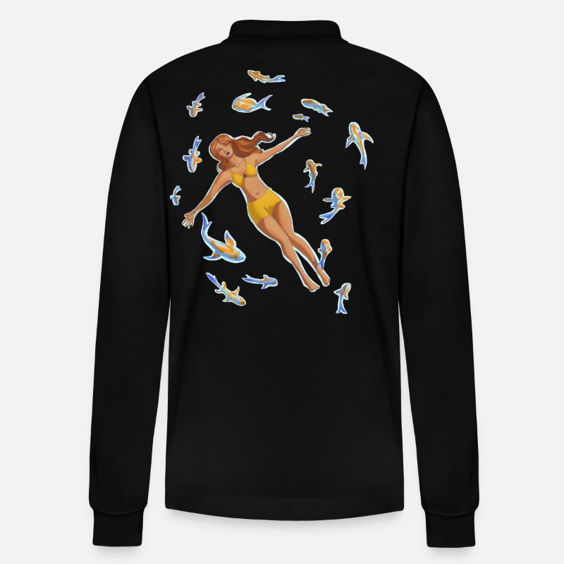 Frau im Wasser mit Koi-Fischen - Stanley/Stella Unisex Bio-Langarm-Poloshirt Prepster - Schwarz