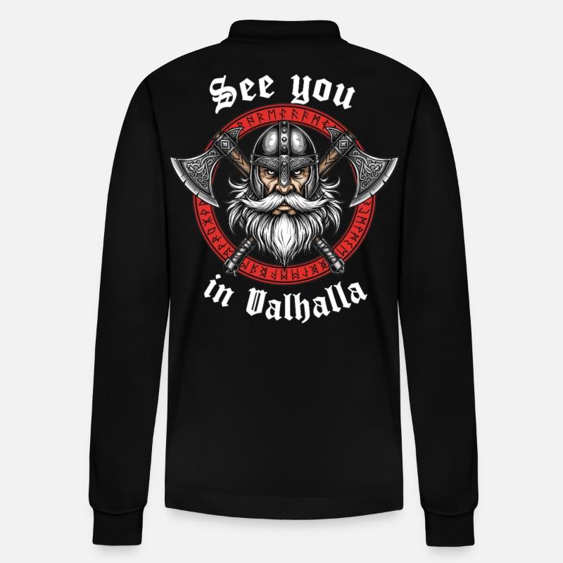 Valhalla Viking Axes Logo - Stanley/Stella Unisex Bio-Langarm-Poloshirt Prepster - Schwarz