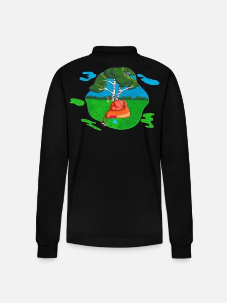 Mushroom for back - Stanley/Stella Organic Unisex Long-Sleeved Polo Shirt Prepster - black