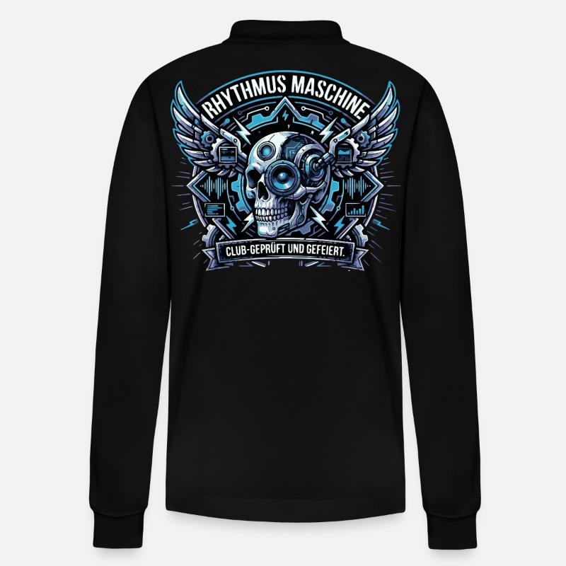 Rhythmus Maschine Schädel - Stanley/Stella Unisex Bio-Langarm-Poloshirt Prepster - Schwarz