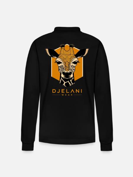 Geometric Giraffe in Ochre - Stanley/Stella Organic Unisex Long-Sleeved Polo Shirt Prepster - black