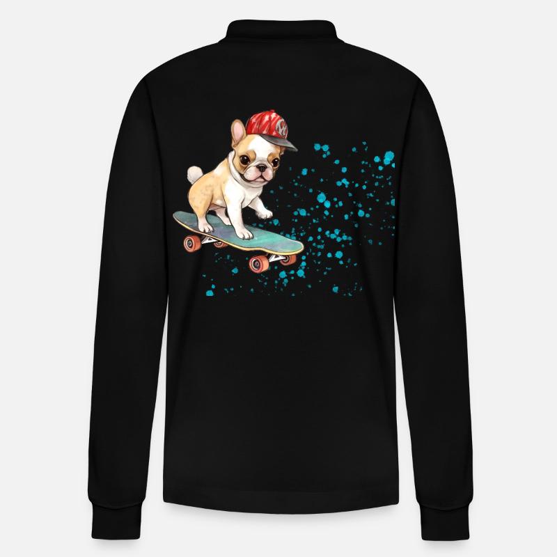 Bouledogue à roulettes avec casquette - Polo à manches longues bio PREPSTER Stanley/Stella Unisexe - noir
