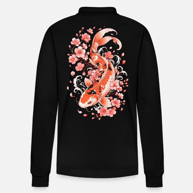 Koi Sakura Flow - Stanley/Stella Unisex Bio-Langarm-Poloshirt Prepster - Schwarz