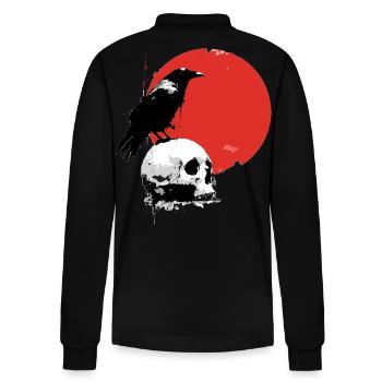 Japanese Crow Skull Red Sun – Sumi-e Raven Ink - Stanley/Stella Organic Unisex Long-Sleeved Polo Shirt Prepster - black - Back - Anna (173cm)