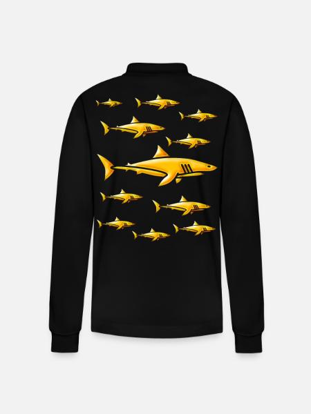 Skola av guld- hajar - Guld- hajar - Ekologisk långärmad pikétröja Prepster unisex från Stanley/Stella - svart