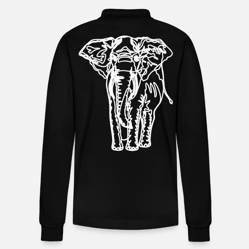 Zeichnung eines Elefanten - Stanley/Stella Unisex Bio-Langarm-Poloshirt Prepster - Schwarz