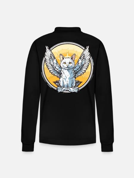 Cat with wings - Stanley/Stella Organic Unisex Long-Sleeved Polo Shirt Prepster - black
