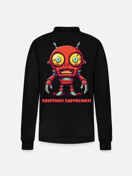 Grüße Erdlinge – Alien-Roboter - Stanley/Stella Unisex Bio-Langarm-Poloshirt Prepster - Schwarz