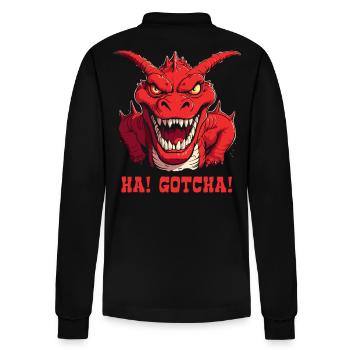 Haha, erwischt! Wütender lustiger Drache - Stanley/Stella Unisex Bio-Langarm-Poloshirt Prepster - Schwarz - Hinten - Anna (173cm)