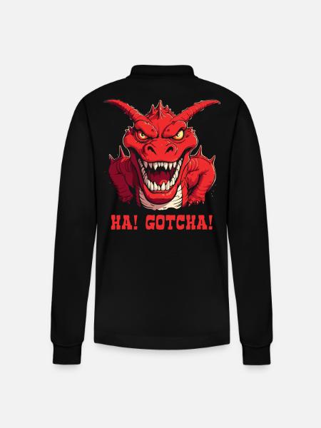 Haha, caught! Angry funny dragon - Stanley/Stella Organic Unisex Long-Sleeved Polo Shirt Prepster - black