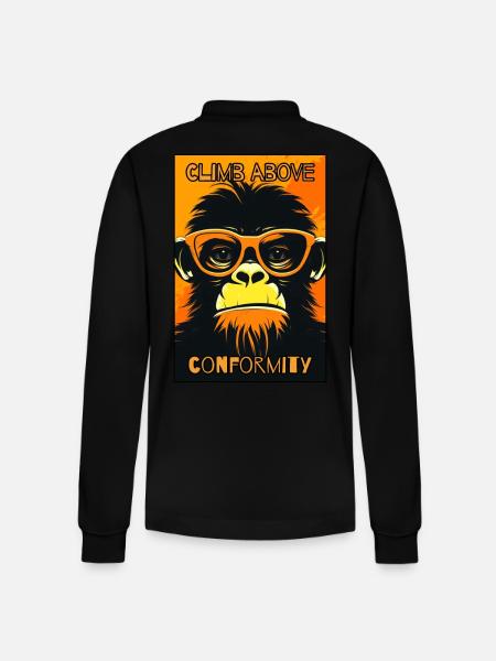 Overcome conformity: shivering monkey - Stanley/Stella Organic Unisex Long-Sleeved Polo Shirt Prepster - black