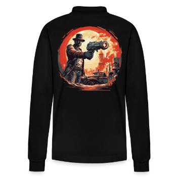 Sci-Fi Beam Cannon Showdown - Stanley/Stella Organic Unisex Long-Sleeved Polo Shirt Prepster - black - Back - Anna (173cm)
