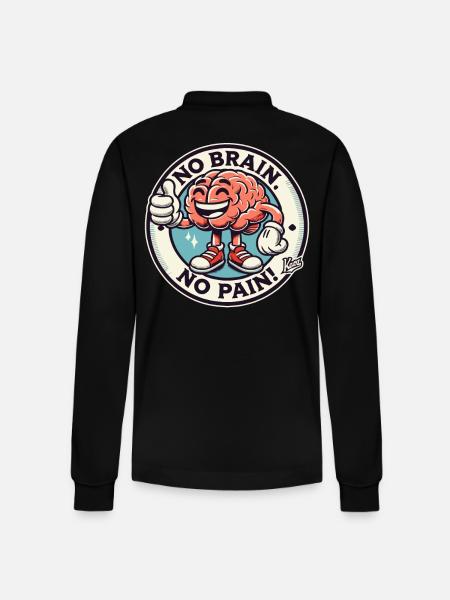 Hersenen: Geen hersenen, geen pijn met duimen omhoog - Stanley/Stella uniseks bio poloshirt met lange mouwen Prepster - zwart