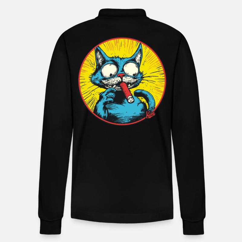 Coole Blaue Antihelden-Katze - Stanley/Stella Unisex Bio-Langarm-Poloshirt Prepster - Schwarz