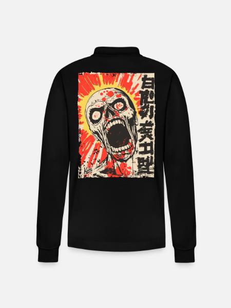 Screaming Japanese skull - Stanley/Stella Organic Unisex Long-Sleeved Polo Shirt Prepster - black