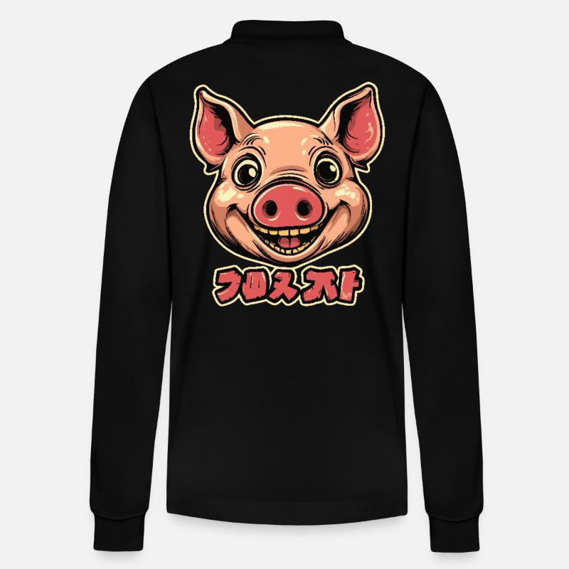 Fröhliches Schwein - Stanley/Stella Unisex Bio-Langarm-Poloshirt Prepster - Schwarz
