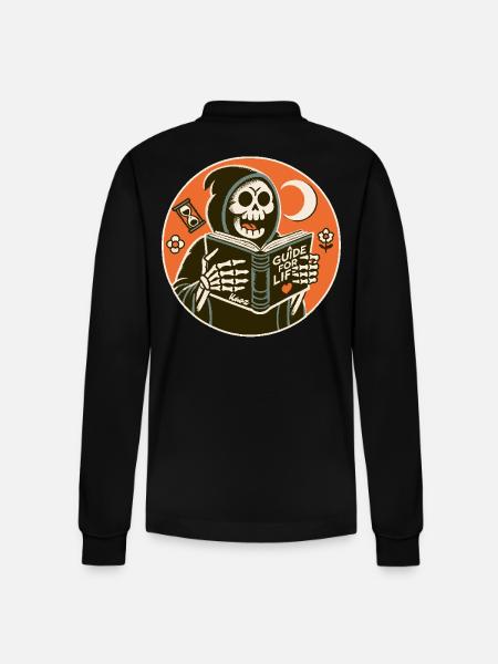 Grim Reaper læser guidebog for livet - Stanley/Stella Prepster økologisk unisex langærmet poloshirt - sort