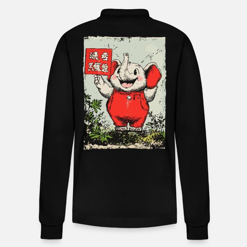 Fröhlicher kleiner Elefant - Stanley/Stella Unisex Bio-Langarm-Poloshirt Prepster - Schwarz